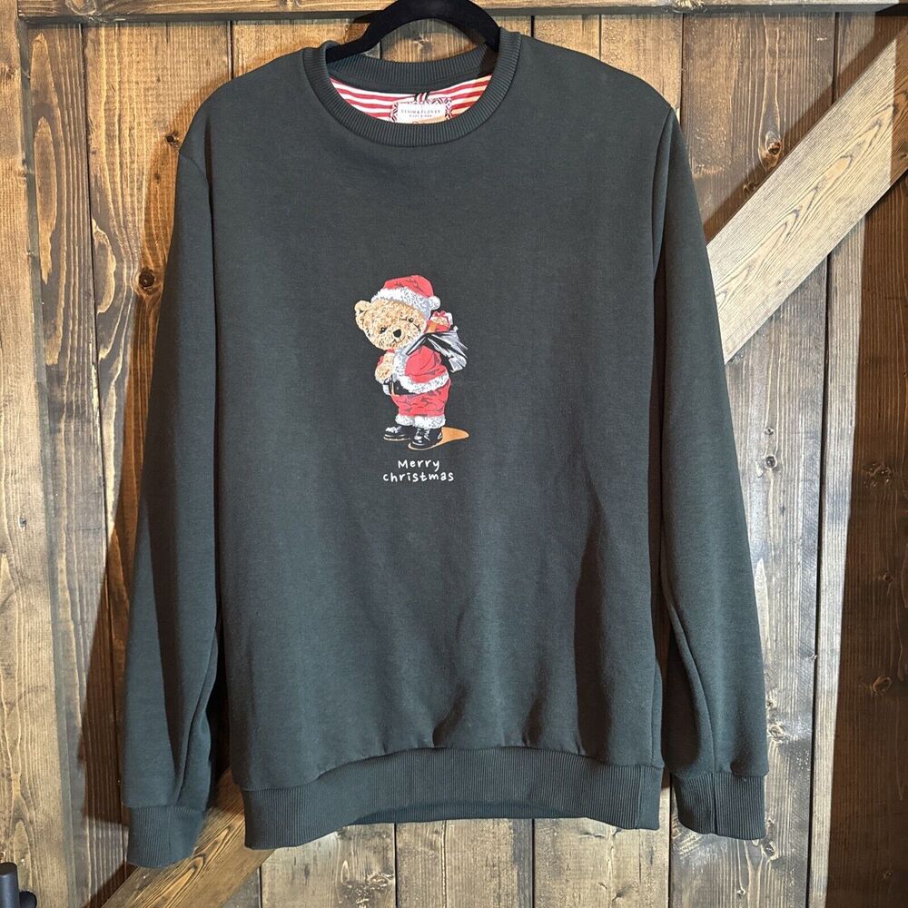 Denim & Flower Men Ricky Singh Merry Christmas Bear Long Sleeve Sweatshirt Large